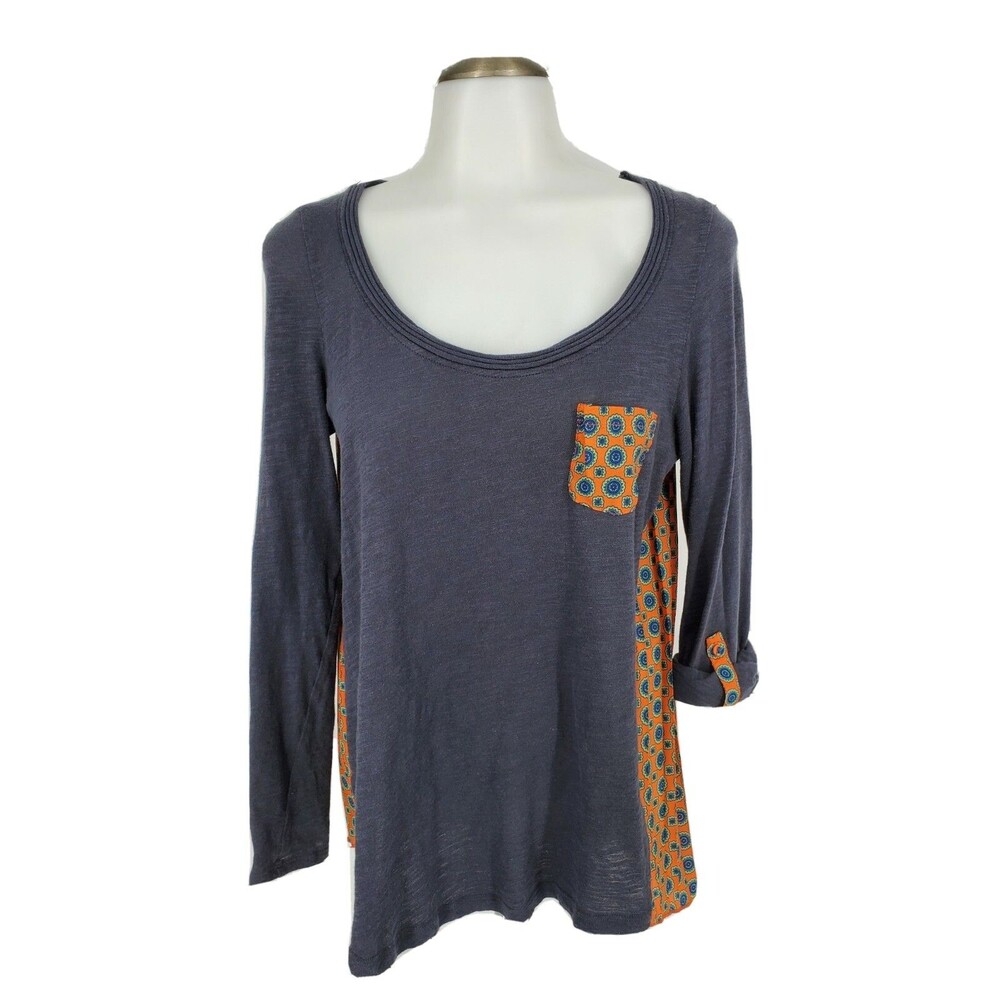 Anthropologie Womens Red Triangle Mixed Media Top Pleated Back Tab Sleeves Small